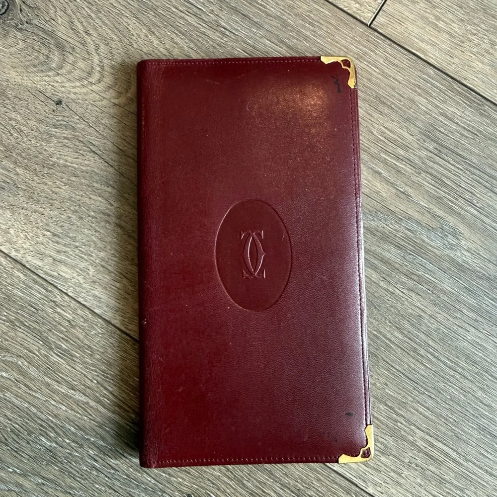 Cartier Burgundy Unisex Long Leather Bifold Wallet